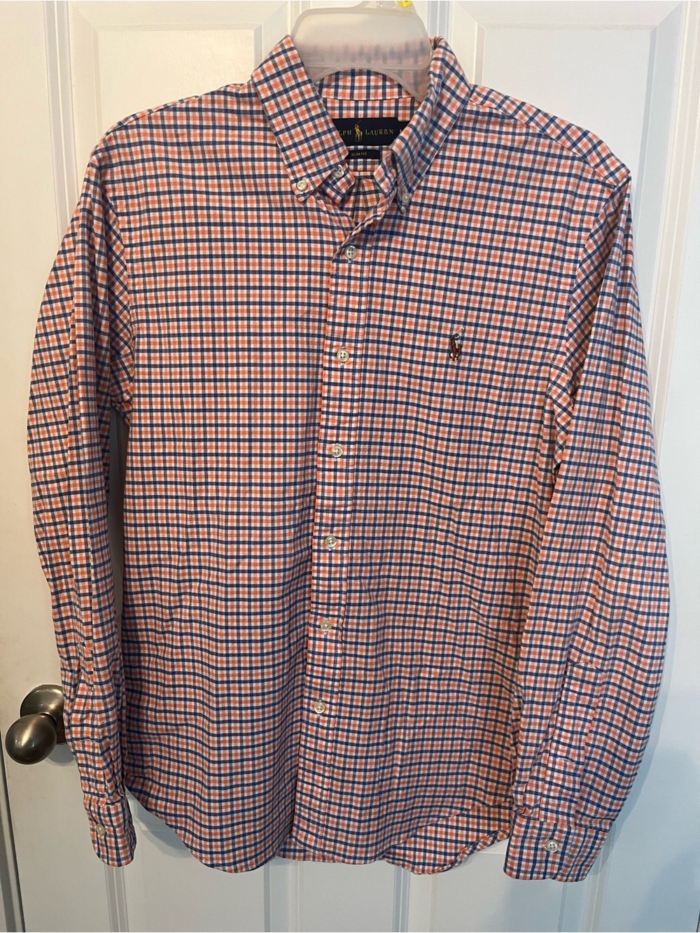Ralph Lauren Orange and Blue Check Button-Down Shirt
